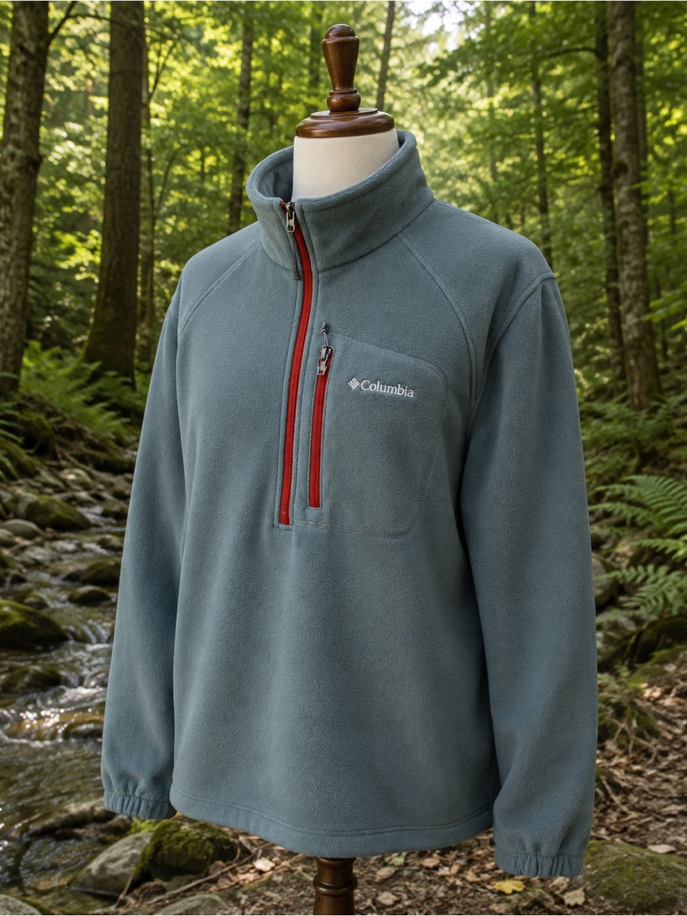 Columbia Fleece Pullover – Teal/Gray with Red Zippers
